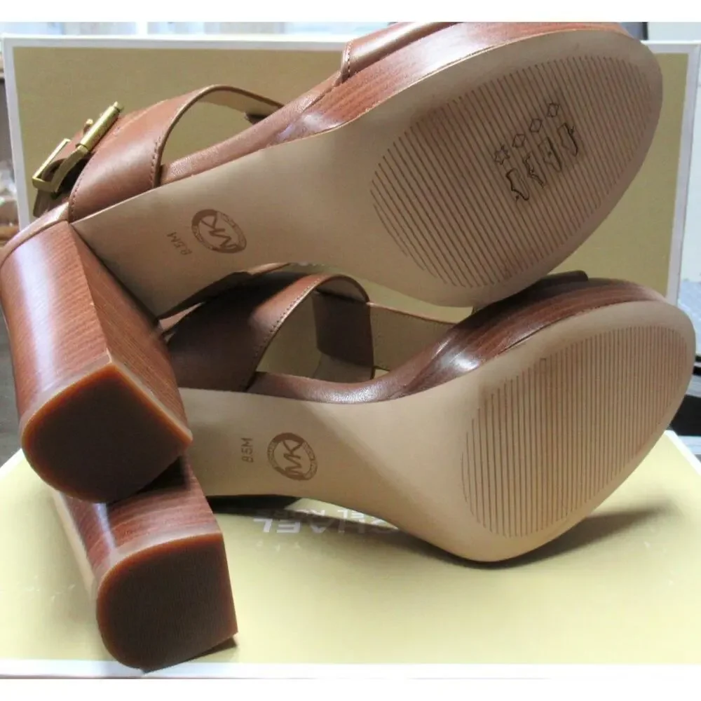 Michael Kors Becker T-Strap Platform Sandals MK Signature Luggage Size 8.5
